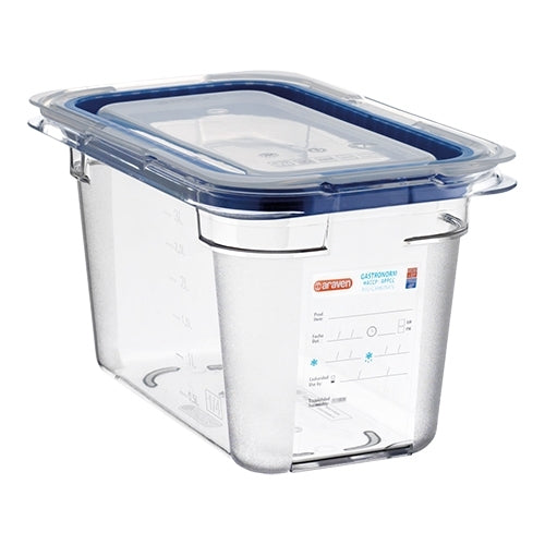 Araven Transparent Polycarbonate GN 1/4 Food Container with Silicone-Seal Lid | 150 mm | 3.7 L 1