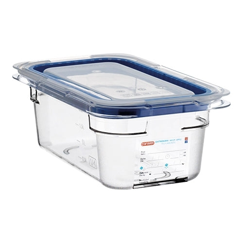 Araven Transparent Polycarbonate GN 1/4 Food Container with Silicone-Seal Lid | 100 mm | 2.6 L 1