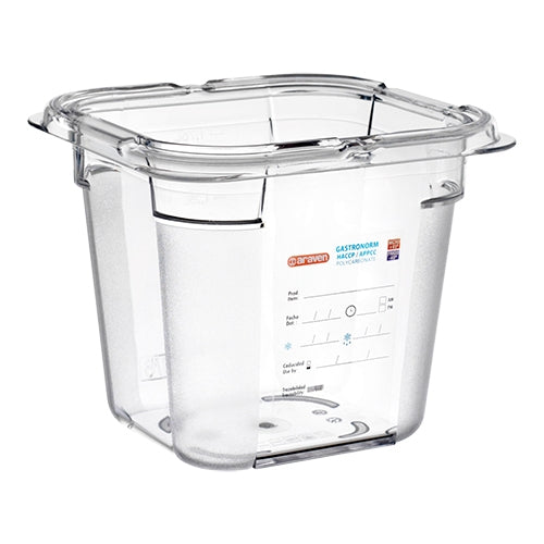 Araven Transparent Polycarbonate GN 1/6 Gastronorm Pan | 150 mm | 2.15 L 1