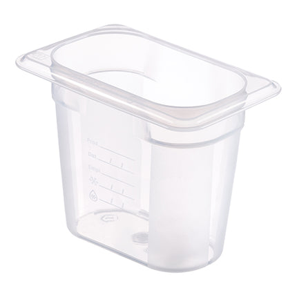 Araven Transparent Polypropylene Gastronorm Pan GN 1/9 with HACCP Label | 1.2 L | 17.6 x 10.8 x H15 cm 1