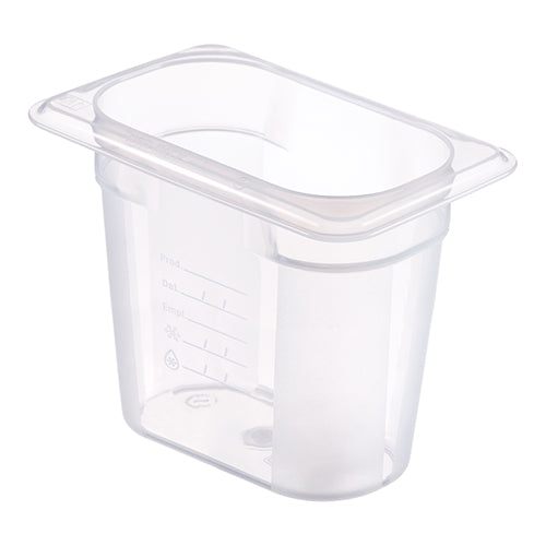 Araven Transparent Polypropylene Gastronorm Pan GN 1/9 with HACCP Label | 1.2 L | 17.6 x 10.8 x H15 cm 1