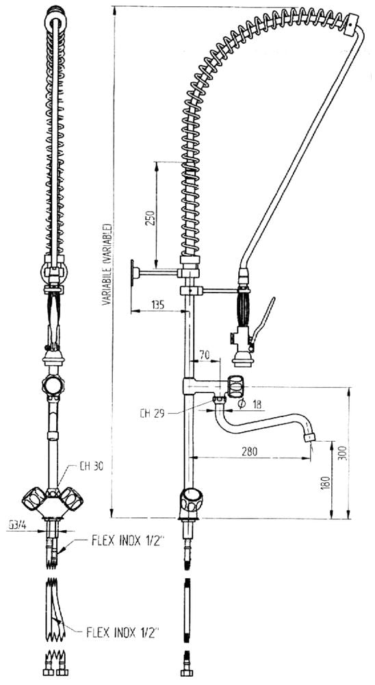 Tap with Pull-Out Rinser | HENDI | Single-Hole Pillar Tap | Adjustable Support 2