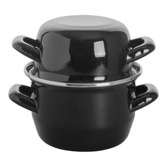 EMGA Black Enamelled Mussel Pan with Stainless Steel Rim | 0.5 kg | Ø12 x H9.1 cm 1