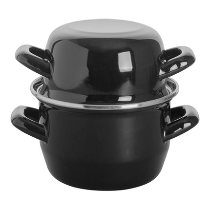 EMGA Black Enamelled Mussel Pan with Stainless Steel Rim | 0.5 kg | Ø12 x H9.1 cm 1