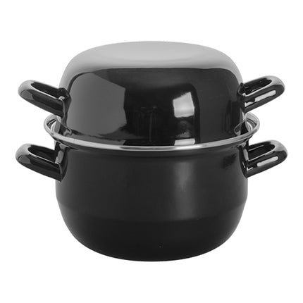 Black Enamelled Mussel Pan with Stainless Steel Rim | EMGA | Ø18 x H12 cm | 2.8 L / 1 kg 1