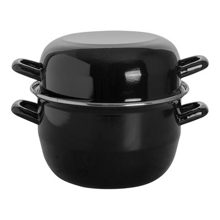 Black Enamelled Mussel Pan with Stainless Steel Rim | EMGA | Ø20 x H13 cm | 3.3 L / 2 kg 1