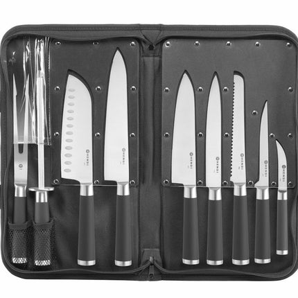 9-Piece Knife Set with Carrying Case | HENDI | Black Handles | Stainless Steel