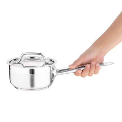 Stainless Steel Induction Saucepan 1.5L 16cm with Lid | Nisbets Essentials 3