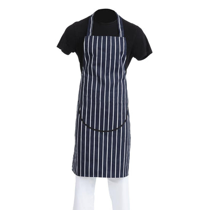 Striped Blue-White Polyester-Cotton Halter Apron with Pocket | Whites