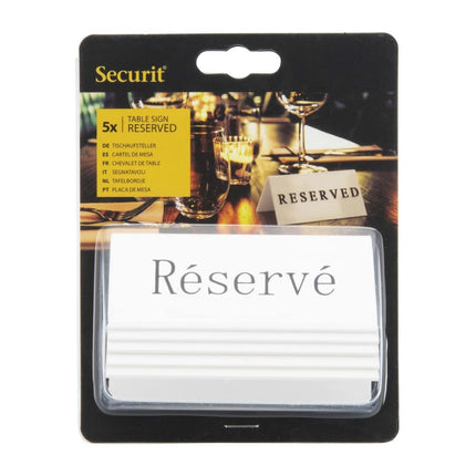 Reserved Table Stand White Acrylic Black Text French | Securit | Pack of 5 2