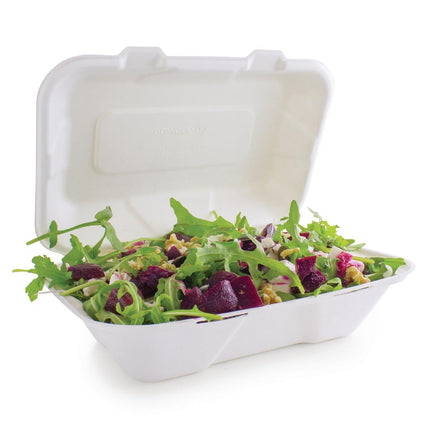Compostable Bagasse Food Containers with Hinged Lid | Vegware | 22.8cm 5