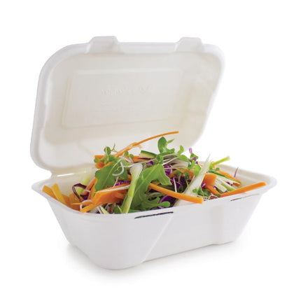 Compostable Bagasse Food Containers with Hinged Lid | Vegware | 22.8cm 8