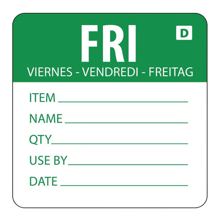 Soluble Color Code Food Labels Friday | Hygiplas | 250 Pieces