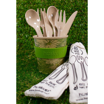 Reusable Rice Husk Cutlery Set with Jute Pouch 7