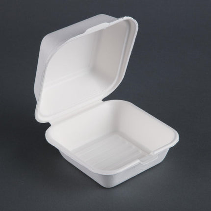 Compostable Bagasse Hamburger Boxes with Hinged Lid 153mm | Fiesta 2