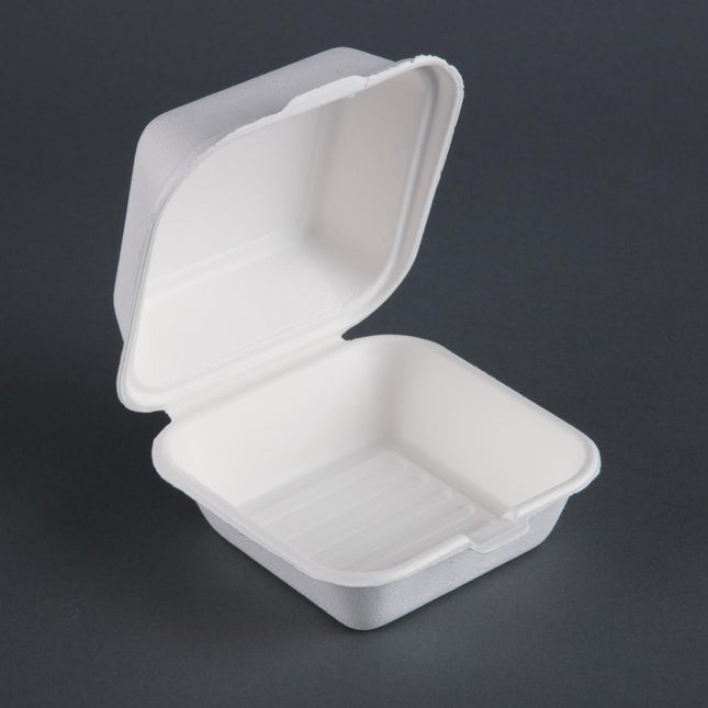 Compostable Bagasse Hamburger Boxes with Hinged Lid 153mm | Fiesta 2