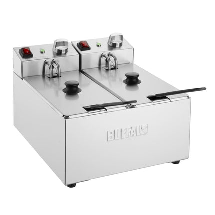Compact Double Tank Electric Fryer with Dual Baskets | Buffalo | 2 x 3L Tanks | 2 x 2kW Elements