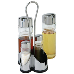 5-Piece Stainless Steel Table Set with Glass Oil, Vinegar, Salt, and Pepper Containers | APS
