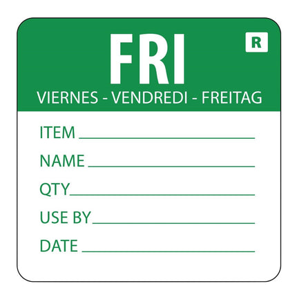 Food Storage Color-Coded Labels Friday | Hygiplas | 5x6 cm