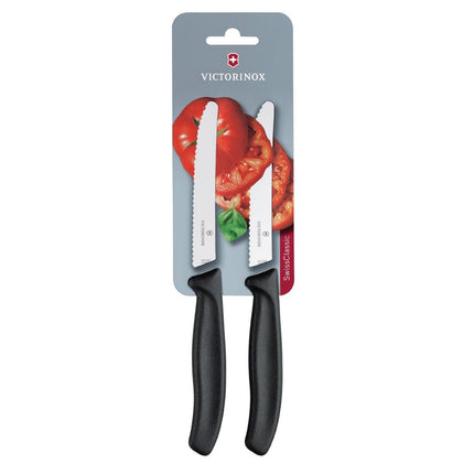 Serrated Tomato and Utility Knives 11cm Black (2 pcs) | Victorinox