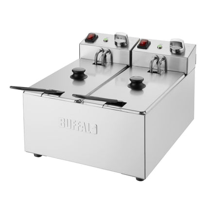 Compact Double Tank Electric Fryer with Dual Baskets | Buffalo | 2 x 3L Tanks | 2 x 2kW Elements 2