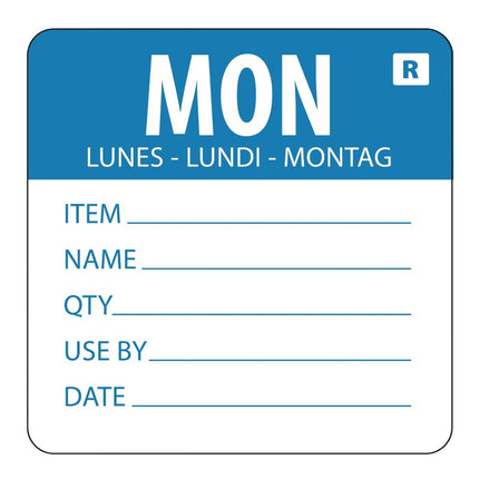 Removable Food Storage Color-Coded Labels Monday | Hygiplas | 5x6 cm