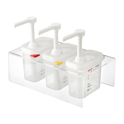 Transparent Sauce Dispensers GN 1/9 1.5L | Araven | Set of 3 | With Acrylic Stand