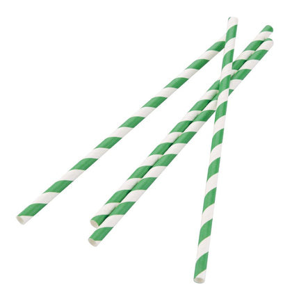Compostable Green-White Striped Paper Straws | Fiesta | 250 Pieces 2