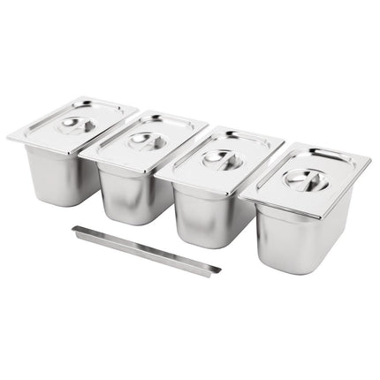 Stainless Steel Gastronorm Pan Set with Lids 4x 1/4 | Vogue