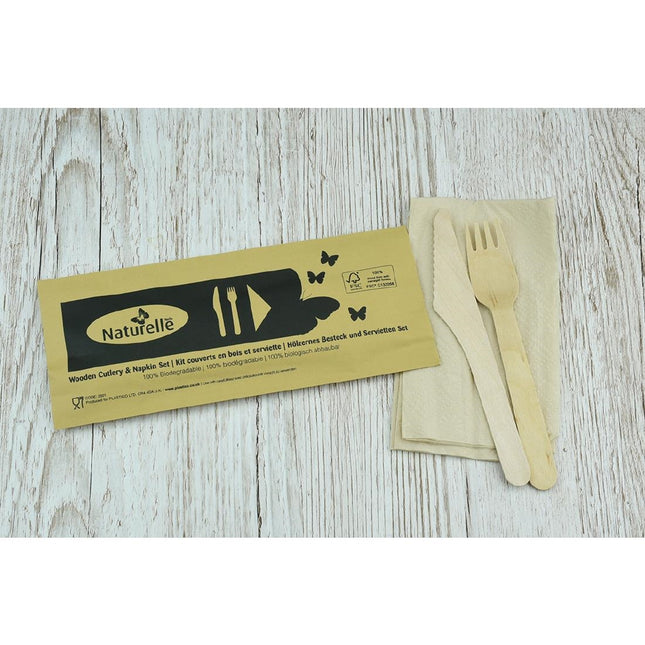 3-in-1 Individually Wrapped Wooden Cutlery Set | eGreen | 250 Pieces | FSC Certified | Compostable 2
