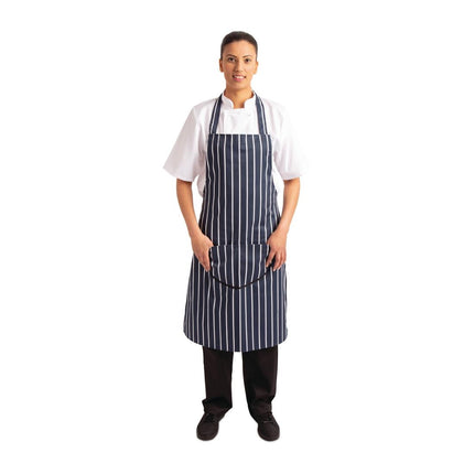 Striped Blue-White Polyester-Cotton Halter Apron with Pocket | Whites 3