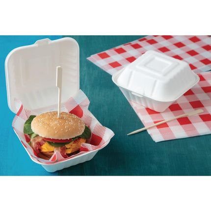 Compostable Bagasse Hamburger Boxes with Hinged Lid 152mm | Fiesta 5