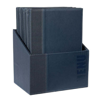 Contemporary Blue Leather-Effect A4 Menu Covers with Storage Box | Securit | 20 Pieces 2
