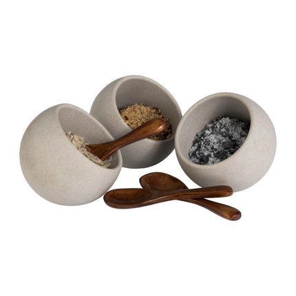 6-Piece Buffet Set | APS Moon | 3 Wooden Spoons & 3 Melamine Bowls 80mm 3