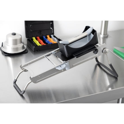 Stainless Steel Mandoline Slicer with Santoku Blade and Julienne Inserts | De Buyer Revolution Master 8