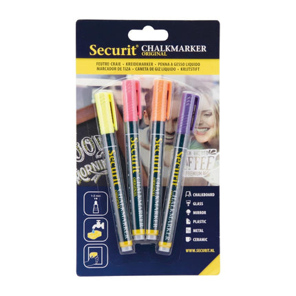 Liquid Chalk Marker Tropical Colors 1-2mm Tip | Securit | Yellow, Pink, Orange, Violet