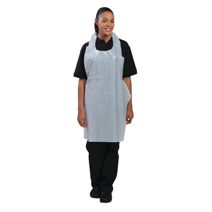 Disposable White Polyethylene Halter Aprons 14.5 Micron (100 pcs)
