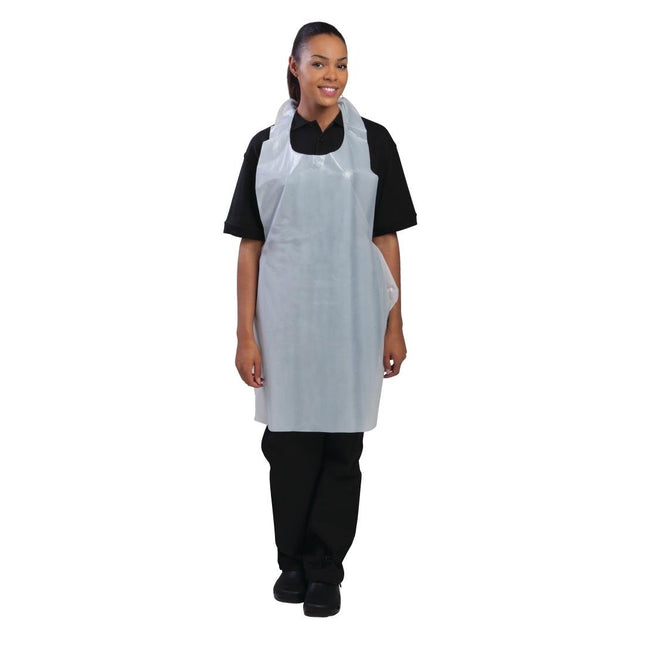 Disposable White Polyethylene Halter Aprons 14.5 Micron (100 pcs)