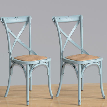 Wooden Chair with Crossed Backrest Antique Blue Wash | Bolero 4