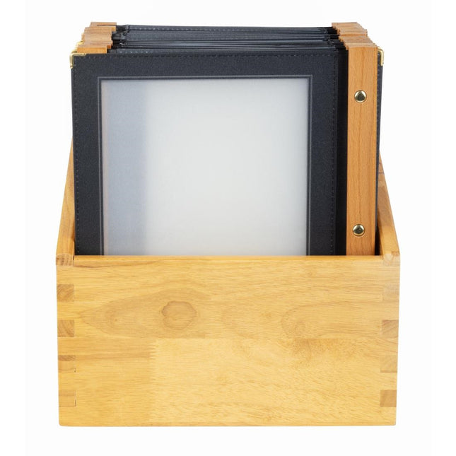 Securit A4 Menu Holders with Wooden Spine Black | Set of 20 with Wooden Box 2