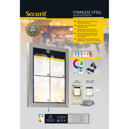 Colored LED Stainless Steel Information Display 4xA4 (Excl. Pole and Base) | Securit 4