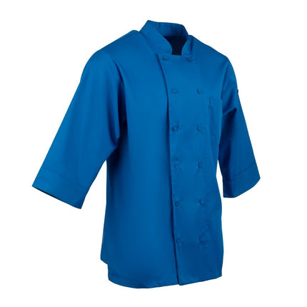 Unisex Blue Chef Jacket | Chef Works | L | Double-Breasted with 3/4 Sleeves | Polyester/Cotton Blend 10