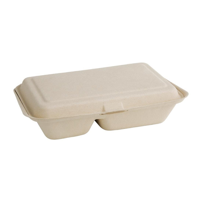 Compostable Bagasse Food Containers 2 Compartments 253mm Natural | Fiesta