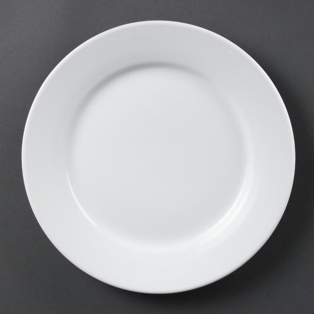 Dinner Plates with Wide Rim 25cm | Olympia Whiteware | Set of 12
