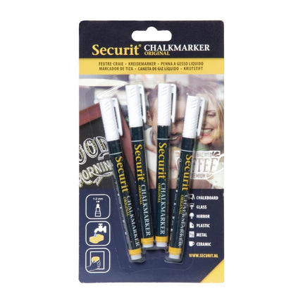 White Washable Chalk Markers 2mm Tip | Securit | 4-Pack