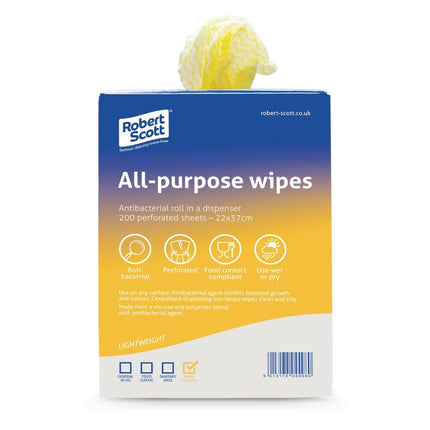 Yellow Antibacterial Multipurpose Wipes on Roll 22x37cm | Jantex