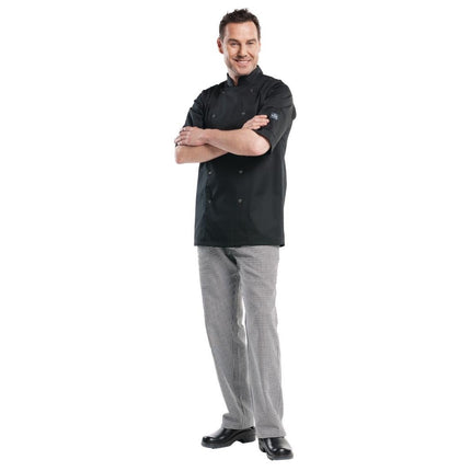 Short Sleeve Black Chef Jacket | Chaud Devant Hilton Poco | Size S 2