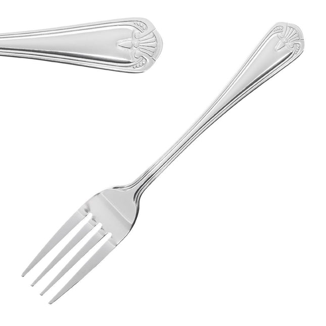 Dessert Forks | Olympia Jesmond | 12 Pieces | Polished 18/0 Stainless Steel with Shell Pattern Handle