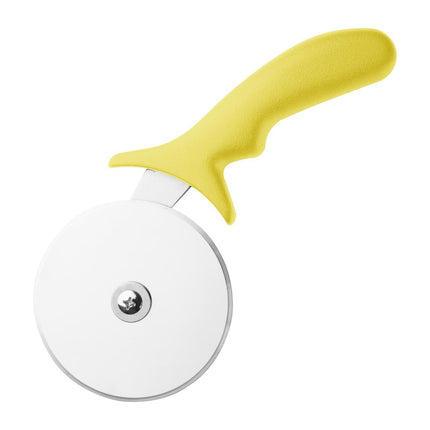 Stainless Steel Pizza Cutter with Yellow Handle | Hygiplas | 10cm Wheel