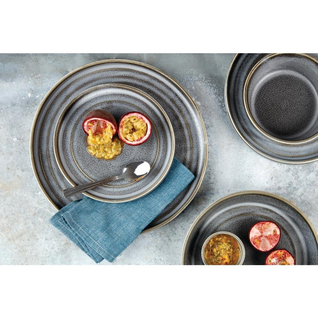 Porcelain Charcoal Grey Round Flat Bowl 143mm | Olympia Cavolo 2